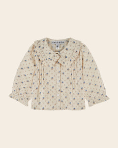 Ecru blouse with blue flowers
