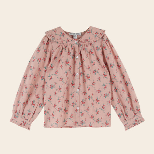 Pink floral blouse on a beige background