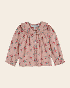 Pink blouse with red flowers