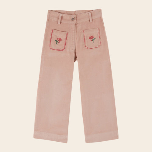 Pink velvet cross-stitch pants