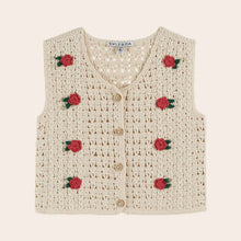 Load image into Gallery viewer, Crocheted vest with rose decorations on a beige background