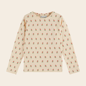 Long-sleeve shirt with floral pattern on a beige background