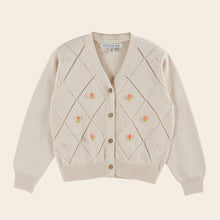 Load image into Gallery viewer, Beige cardigan with floral patterns on a beige background