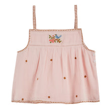 Load image into Gallery viewer, Emile et Ida pink embroidered flower top with delicate floral embroidery on soft fabric.