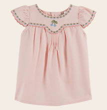 Load image into Gallery viewer, Pink dress with floral embroidery on a white background