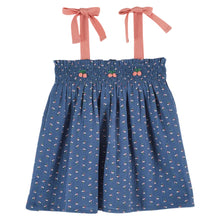 Load image into Gallery viewer, Top - Smocked embroidered mini blue flowers