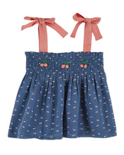 Load image into Gallery viewer, Top - Smocked embroidered mini blue flowers