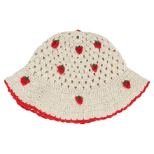 Load image into Gallery viewer, Ecru strawberry crochet hat by Emile et Ida featuring a soft, textured design perfect for stylish, cozy wear.