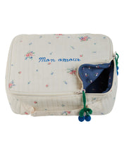 Load image into Gallery viewer, Floral-patterned cosmetic bag with 'Mon amour' text on a white background