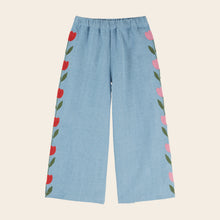 將圖片載入圖庫檢視器 Trousers Light denim embroidered tulips BLEU DELAVE