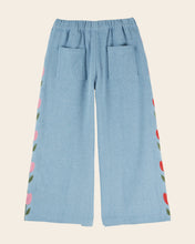 將圖片載入圖庫檢視器 Trousers Light denim embroidered tulips BLEU DELAVE
