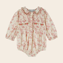 將圖片載入圖庫檢視器 Romper Ecru and pink floral smocked ROSALIE