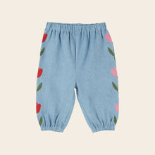 將圖片載入圖庫檢視器 Baby pants Light denim embroidered tulips BLEU DELAVE