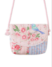 Load image into Gallery viewer, Gingersnaps Kane patchwork sling bag with colorful patch embroidery, featuring adjustable strap and compact design for casual use.