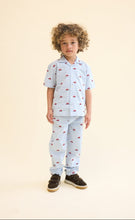將圖片載入圖庫檢視器 Flöss Albert blue gingham shirt top with classic button-down design and collar, shown on a model.