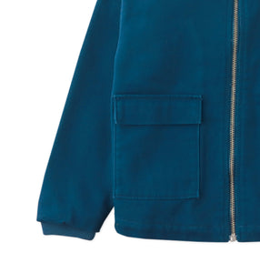 BJORN WORKER'S JACKET BLUE WITH EMBROIDERED PATCHES, BACK PRINT, AND FLEECE APPLIQUÉ