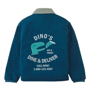 BJORN WORKER'S JACKET BLUE WITH EMBROIDERED PATCHES, BACK PRINT, AND FLEECE APPLIQUÉ