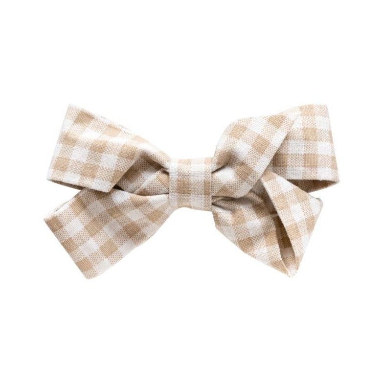 SMALL BOW BARRETTE SET CHLOÉ | WHEAT CHECKERED