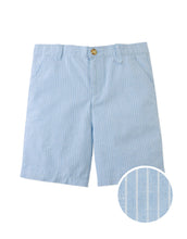Load image into Gallery viewer, Gingersnaps Louis linen cotton stripe regular shorts showing front view, casual bottom with blue and white striped pattern.