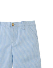 Load image into Gallery viewer, Gingersnaps Louis linen cotton stripe regular shorts in light fabric, featuring blue and white horizontal stripe pattern, casual bottom wear