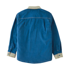 Load image into Gallery viewer, LIEV BUTTON DOWN LONG SLEEVES SHIRT PALE OLIVE/BLUE COLORBOCK WITH MACHINE STITCHING ACCENTS