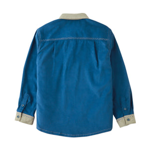 LIEV BUTTON DOWN LONG SLEEVES SHIRT PALE OLIVE/BLUE COLORBOCK WITH MACHINE STITCHING ACCENTS
