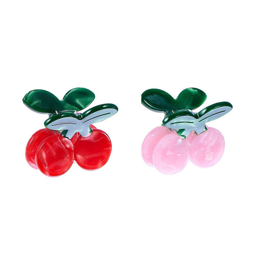 Pair of earrings shaped like cherries on a white background