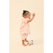 Load image into Gallery viewer, Flöss Dolly Bow Baby SS Set in Berry with gingham bow, featuring a cute baby top with bow detail and floral design.