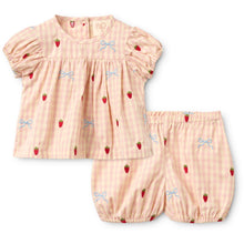 Load image into Gallery viewer, Flöss Dolly Bow Baby SS Top in Berry Gingham with a cute bow detail, perfect for little ones.