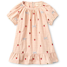 Load image into Gallery viewer, Flöss Dolly Bow Dress in Berry Gingham with bow detail, showcasing a stylish gingham design perfect for casual or special occasions.