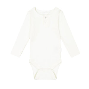 Organic Cotton Fine Rib Long Sleeve Bodysuit - Milk