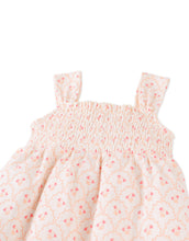Load image into Gallery viewer, Gingersnaps Elena smocked textured dress in light fabric with a fitted bodice and flowing skirt, displayed on a hanger.
