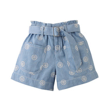 Load image into Gallery viewer, Gingersnaps Amara denim shorts with big pockets and belt, front view showing stylish casual bottom wear for kids