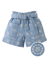 Load image into Gallery viewer, Gingersnaps Amara denim shorts with large pockets and belt, casual bottom for kids, styled for comfort and playful fashion.