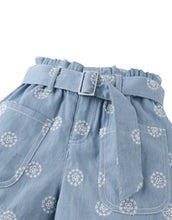 Load image into Gallery viewer, Gingersnaps Amara denim shorts with big pockets and belt, casual bottom wear, front view showing stylish design and details.