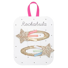 將圖片載入圖庫檢視器 Set of glittery hair clips on a Rockahula branded card with pink handle.