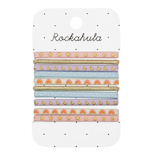 Set of hairbands on a Rockahula branded card with polka dot background