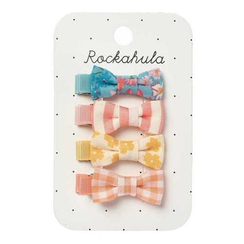 Set of colorful hair bows on a Rockahula branded card