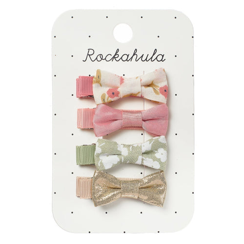 Set of five floral hair clips on a Rockahula branded card.