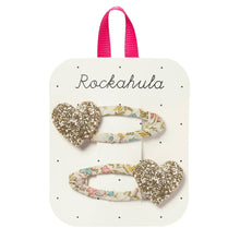 將圖片載入圖庫檢視器 Heart-shaped hair clips on a Rockahula branded card with pink handle.
