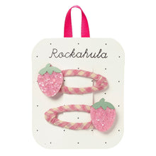 將圖片載入圖庫檢視器 Set of pink strawberry-themed hair clips on a Rockahula branded card.
