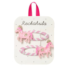 將圖片載入圖庫檢視器 Set of pink hair clips with striped design on a Rockahula branded card.