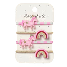 將圖片載入圖庫檢視器 Set of pink hair accessories with unicorns and rainbows on a Rockahula branded card.