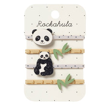 Load image into Gallery viewer, Panda-themed hair accessories on a Rockahula branded card with bamboo and leaves.