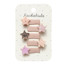將圖片載入圖庫檢視器 Set of pink and silver star-shaped hair clips on a Rockahula branded card.