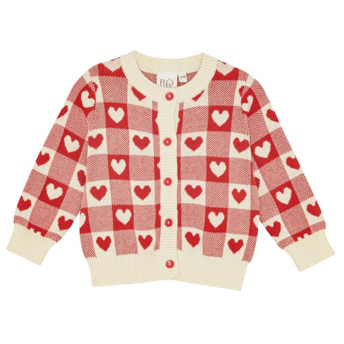 Heart Cardigan - Poppy Red/Soft White