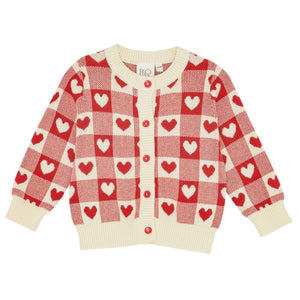 Heart Cardigan - Poppy Red/Soft White