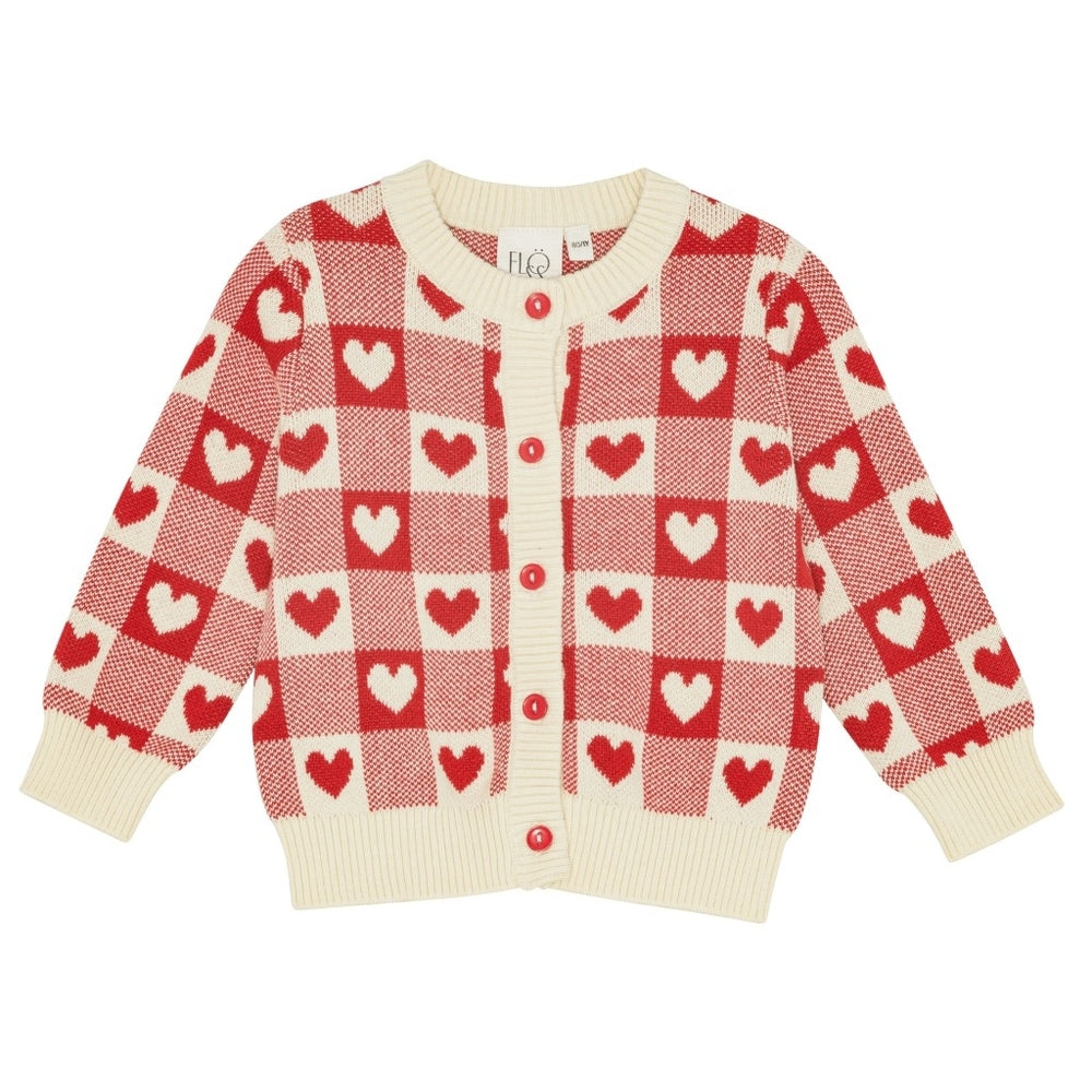 Heart Cardigan - Poppy Red/Soft White
