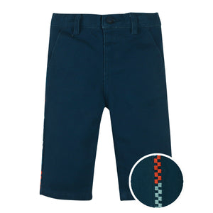BABY HARRISON TAPERED PANTS BLUE WITH EMBROIDERED DETAILS