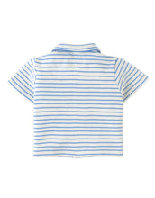 將圖片載入圖庫檢視器 Baby Ben striped jersey resort polo by Gingersnaps featuring banana and toucan embroidery, shown from the back.